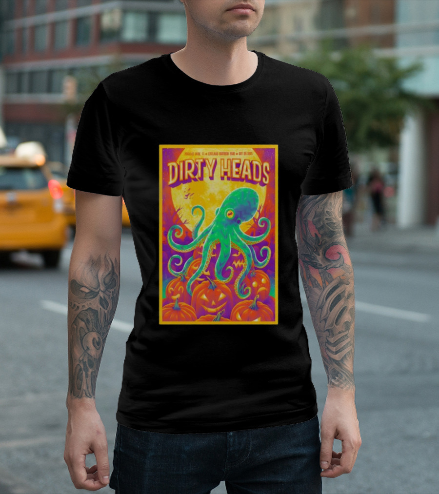 Dirty Heads October 26th 2025 England Brothers Bandshell Park Madeira Beach FL Halloween Octopus Pumpkin Art T-Shirt