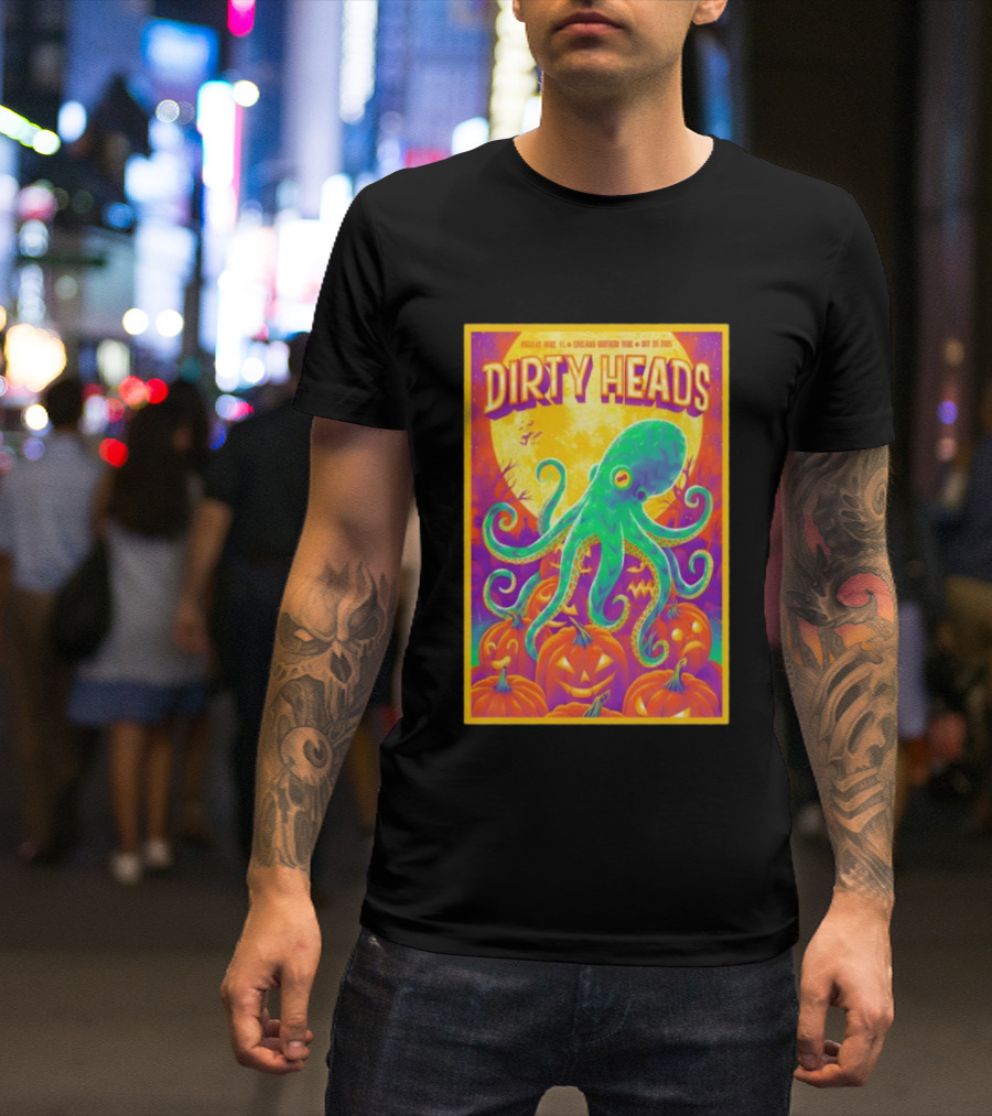 Dirty Heads October 26th 2025 England Brothers Bandshell Park Madeira Beach FL Halloween Octopus Pumpkin Art T-Shirt