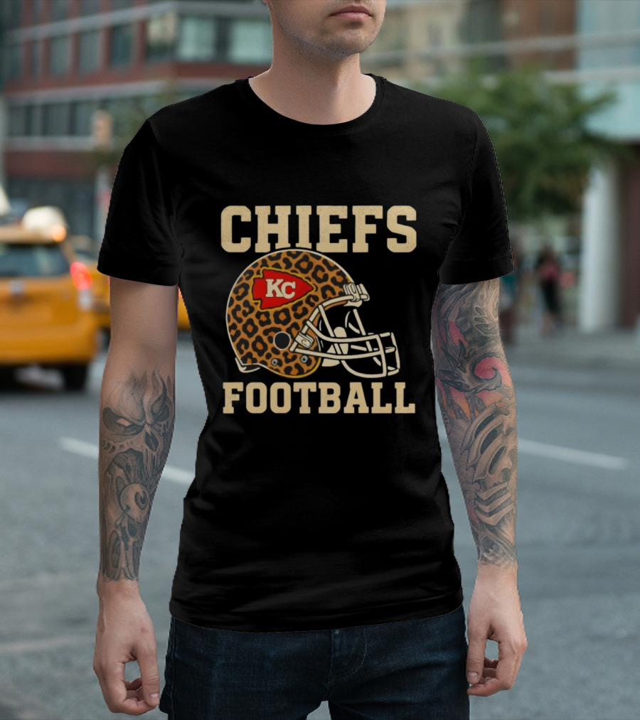 Retro KC Chiefs Leopard Helmet Football Vintage Style T-Shirt