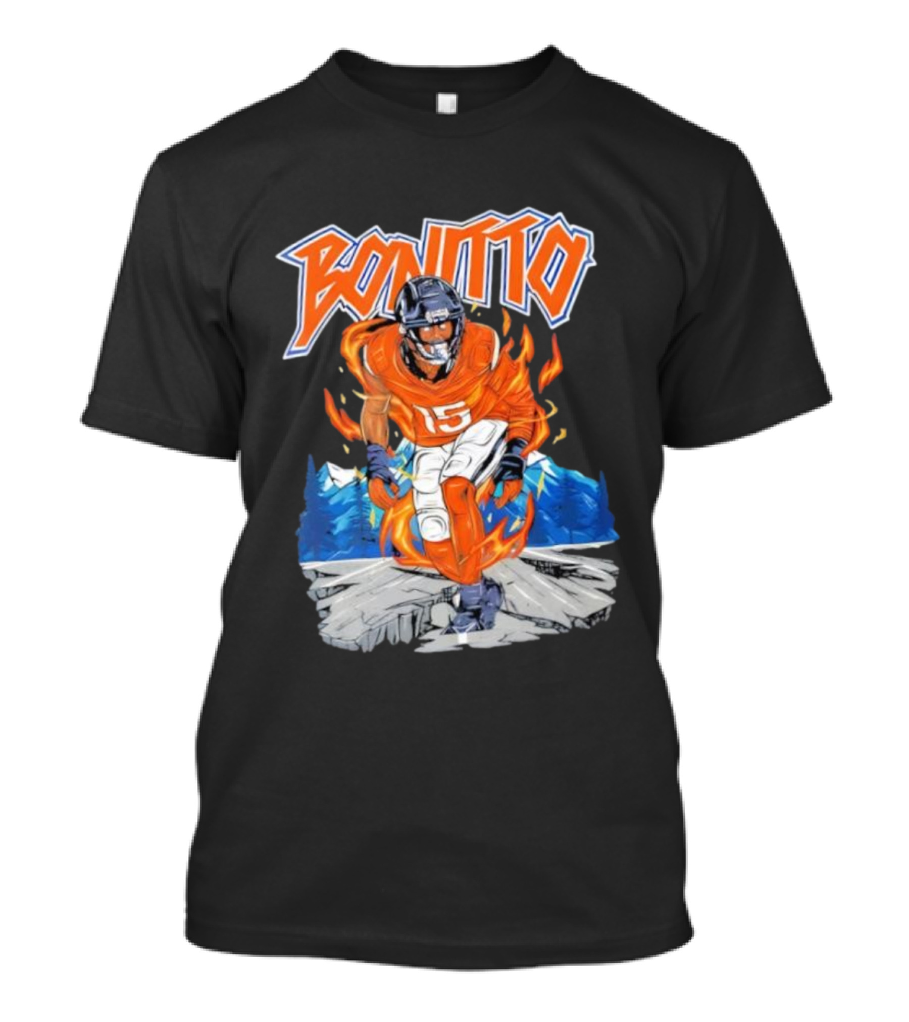 Bonitto 15 Football Flames And Mountains Graphic T-Shirt