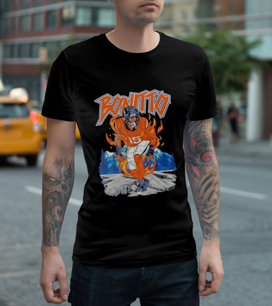 Bonitto 15 Football Flames And Mountains Graphic T-Shirt