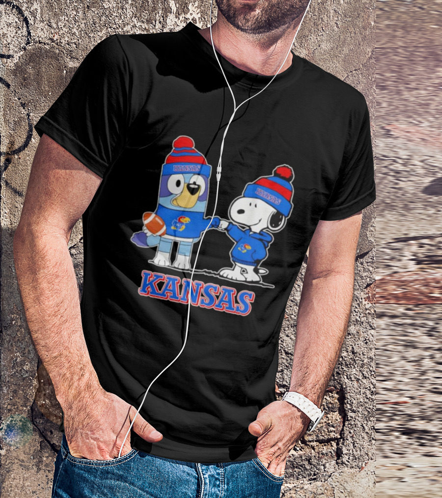 Kansas Jayhawks Football Snoopy X Bluey Collaboration T-Shirt
