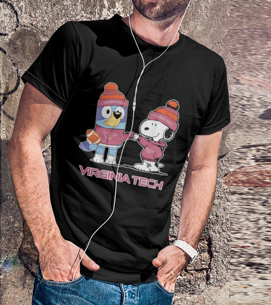 Snoopy Bluey Virginia Tech Hokies Football Collaboration T-Shirt