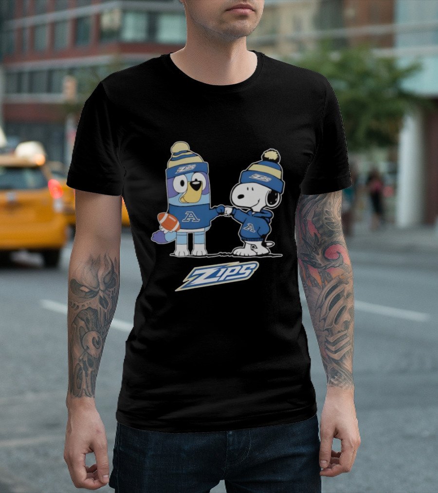 Snoopy X Bluey Akron Zips Football A Collaboration T-Shirt