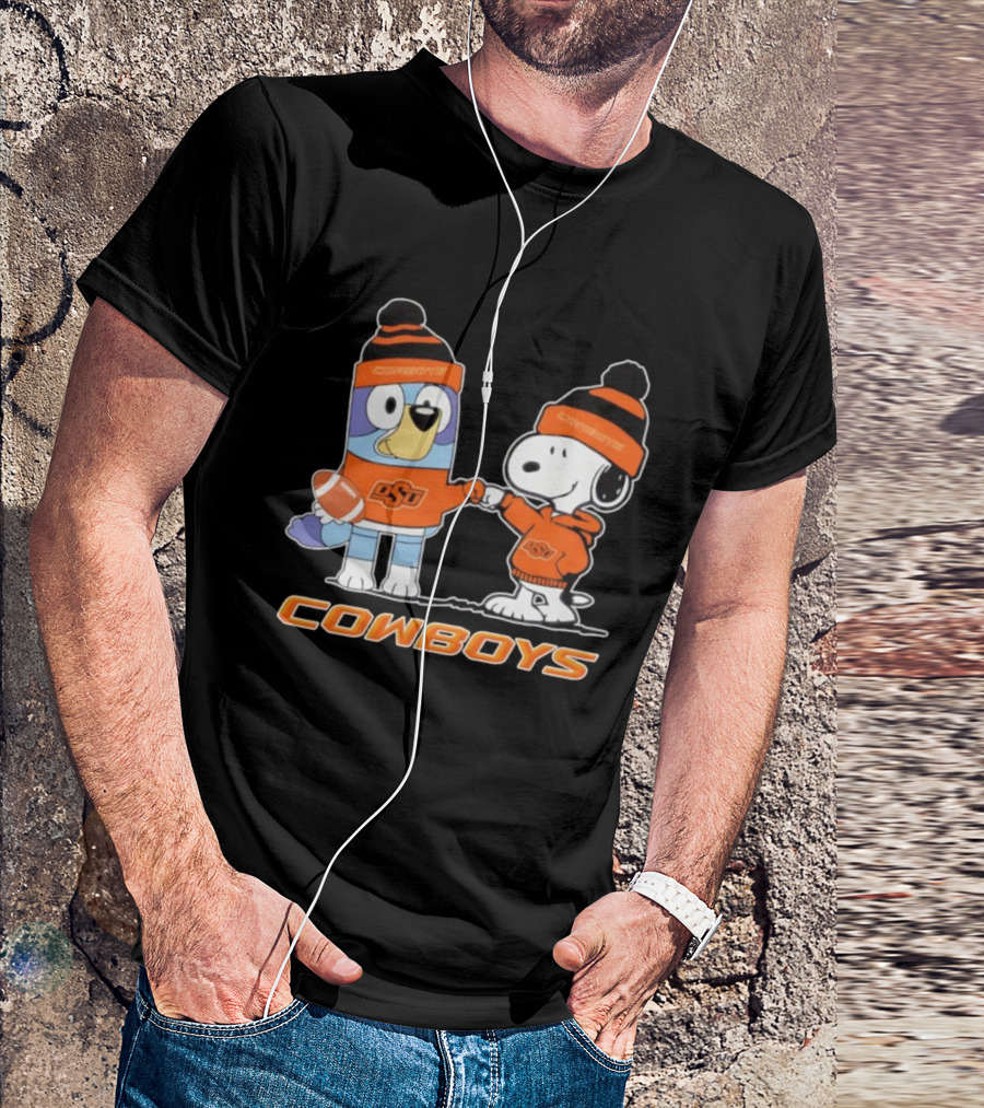 Snoopy Bluey OSU Cowboys Football Collaboration T-Shirt