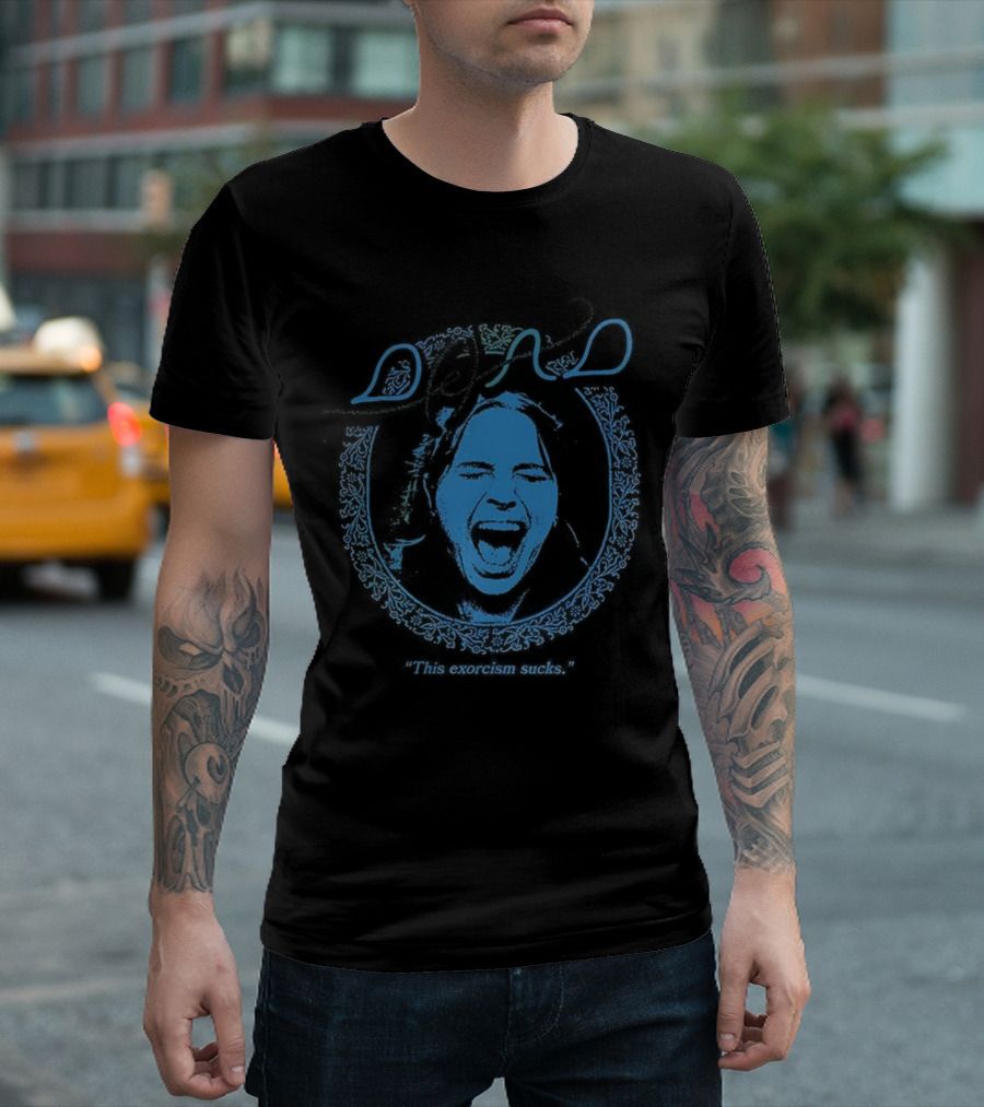 Wolfe Dead Exorcism Sucks Distorted Face Blue Design T-Shirt