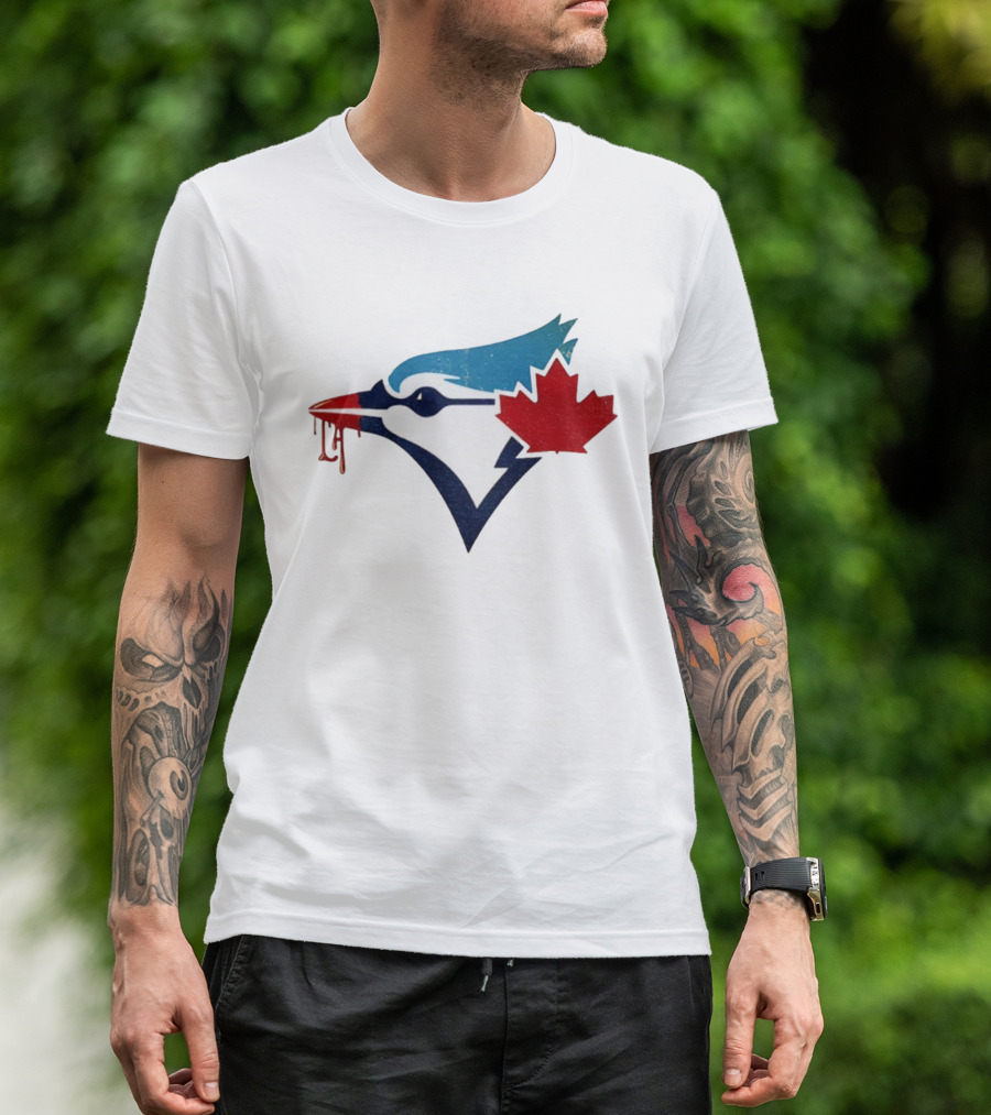 Toronto Blue Jays Dripping Maple Leaf Bird Emblem T-Shirt