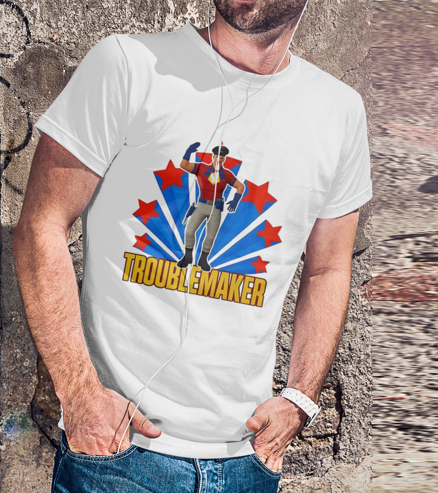 Troublemaker Character With Star Symbol And Red Blue Background T-Shirt