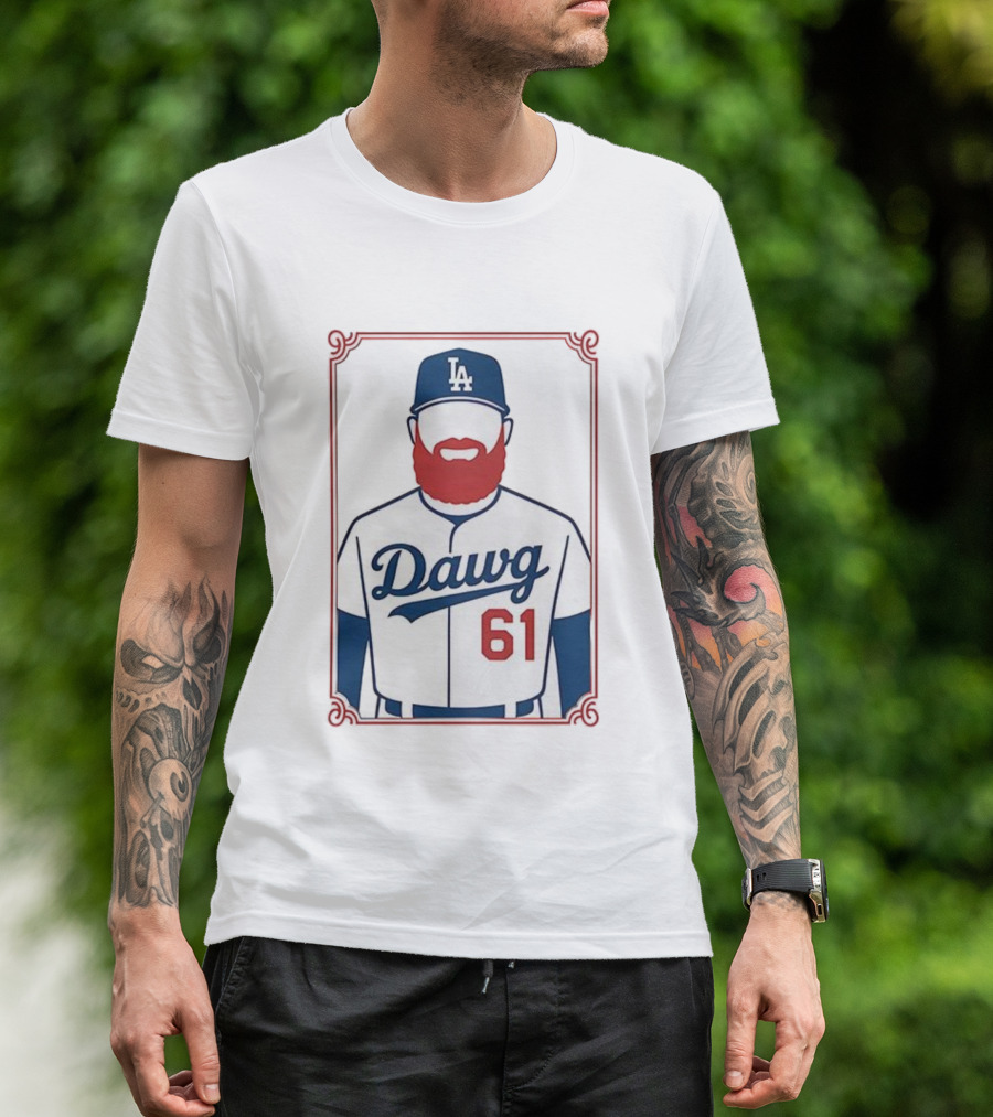 LA Dodgers Dawg 61 Baseball Player Red Beard Iconic Design T-Shirt