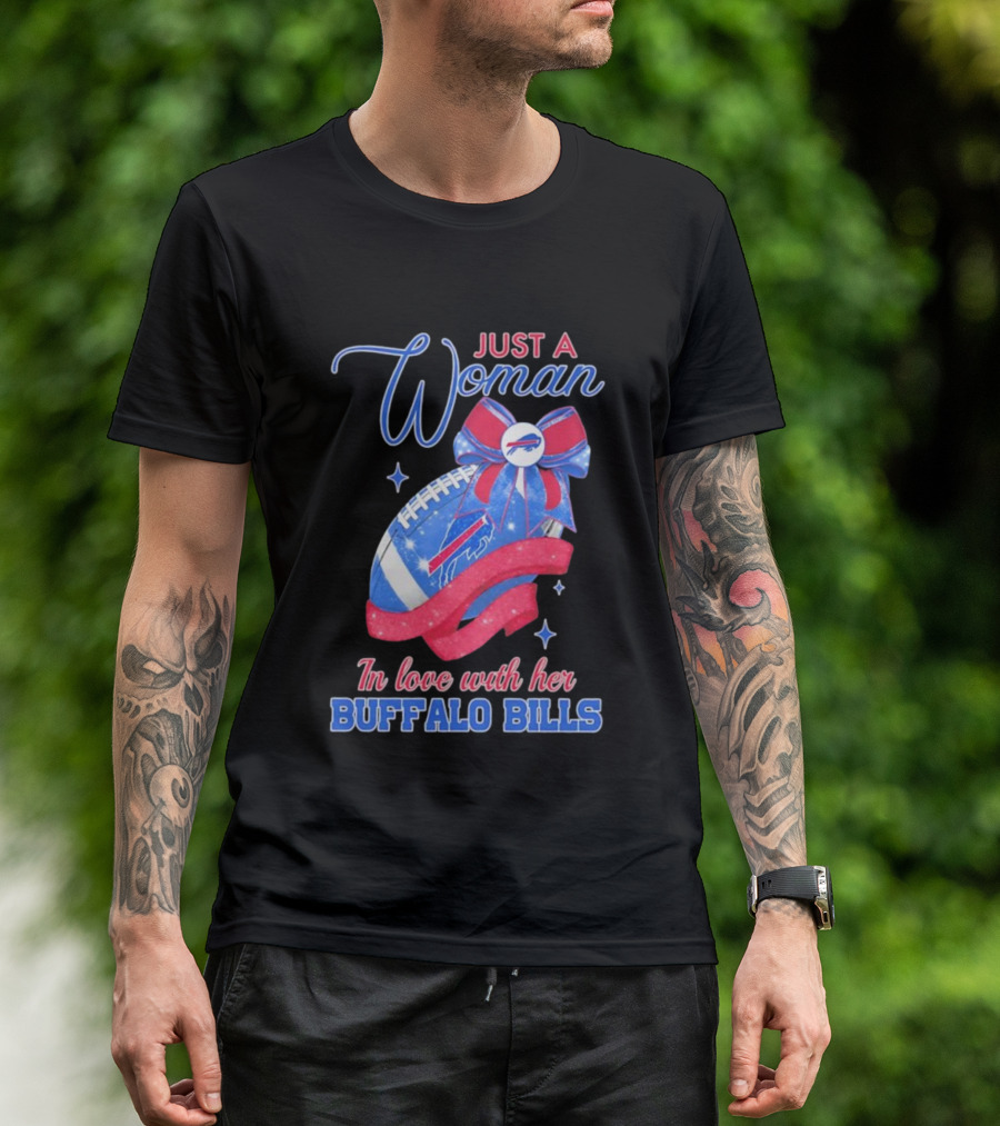Just A Woman In Love With Her Buffalo Bills Ribbon Football T-Shirt