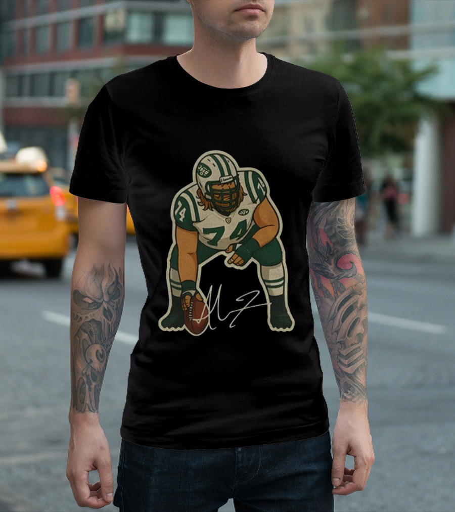 Nick Mangold 74 New York Jets NFL Football Cartoon Signature T-Shirt