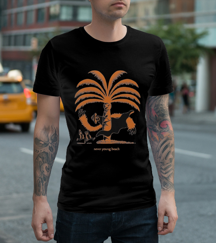 Never Young Beach Ghost Palm Tree Design Yashinoki T-Shirt