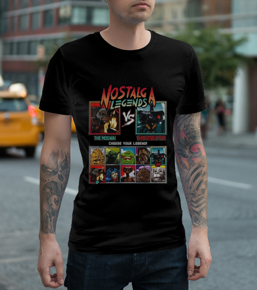 Nostalgia Legends Mogwai Vs Prototype Retro Battle Choose Your Legend T-Shirt