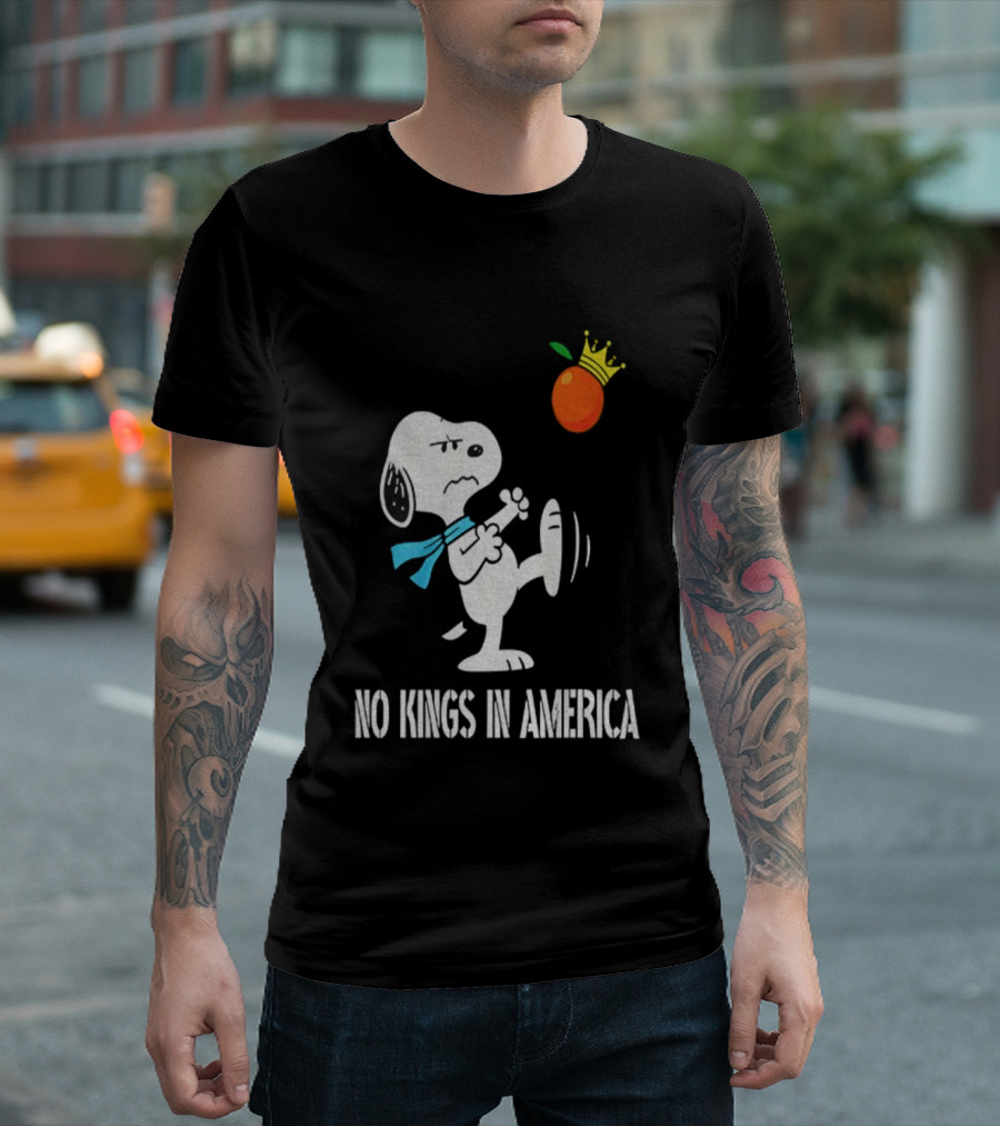Snoopy Kicks Crowned Orange No Kings In America T-Shirt