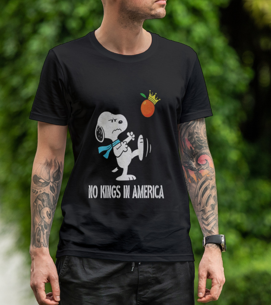 Snoopy Kicks Crowned Orange No Kings In America T-Shirt
