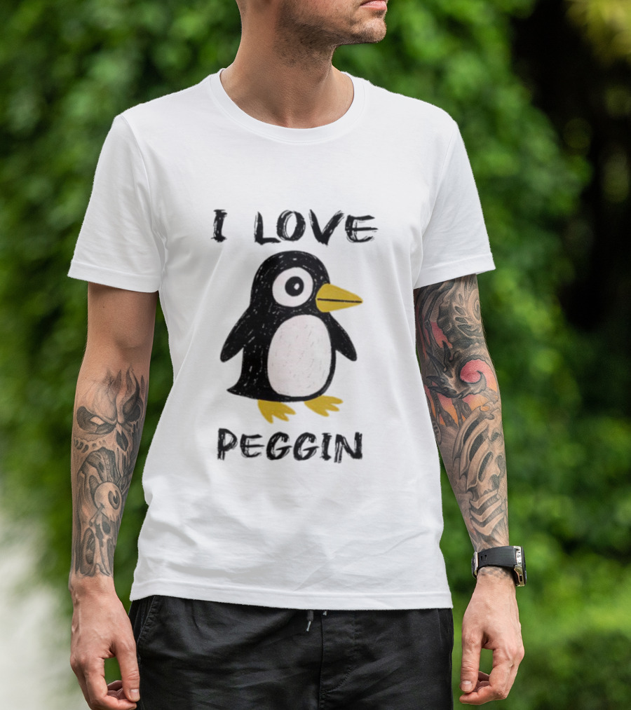 I Love Peggin Penguin Drawing Cute Cartoon Illustration T-Shirt