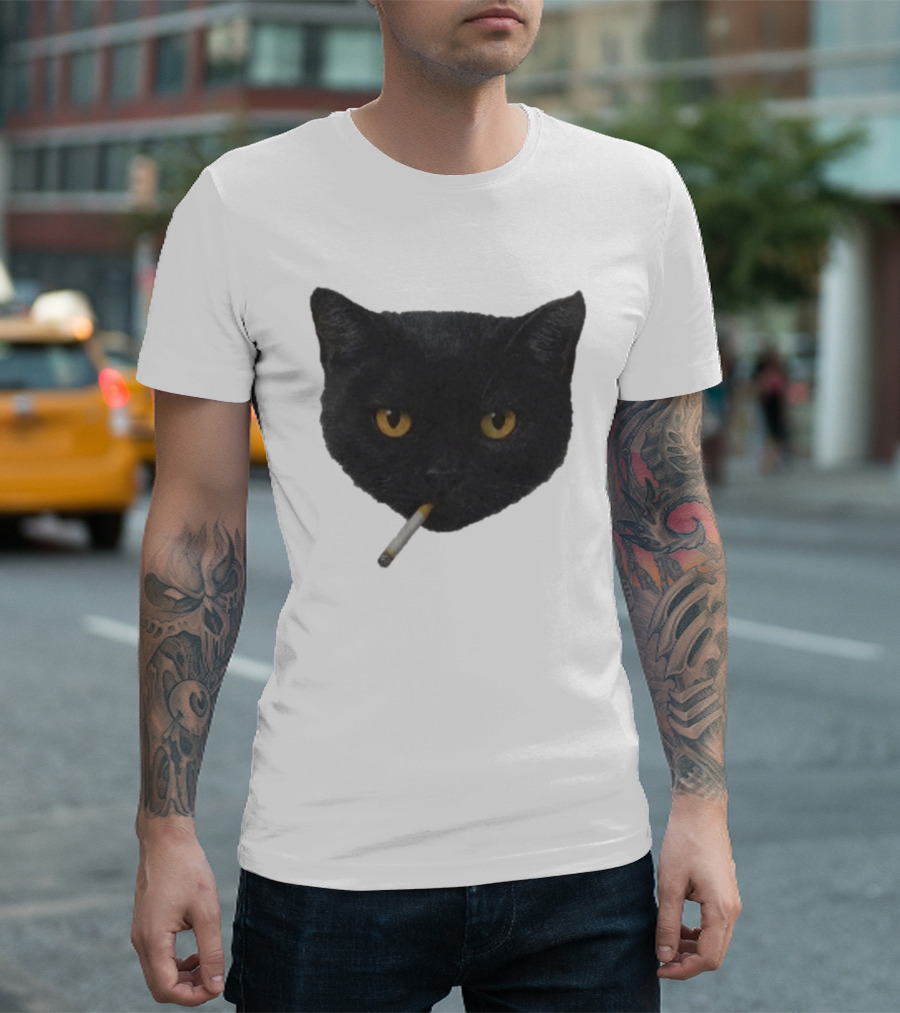 Smoking Black Cat With Yellow Eyes And Cigarette T-Shirt