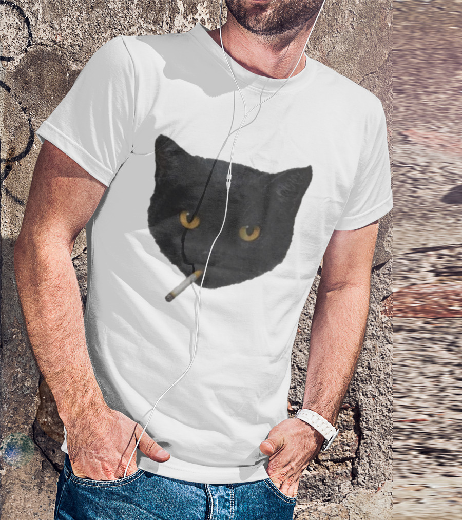 Smoking Black Cat With Yellow Eyes And Cigarette T-Shirt