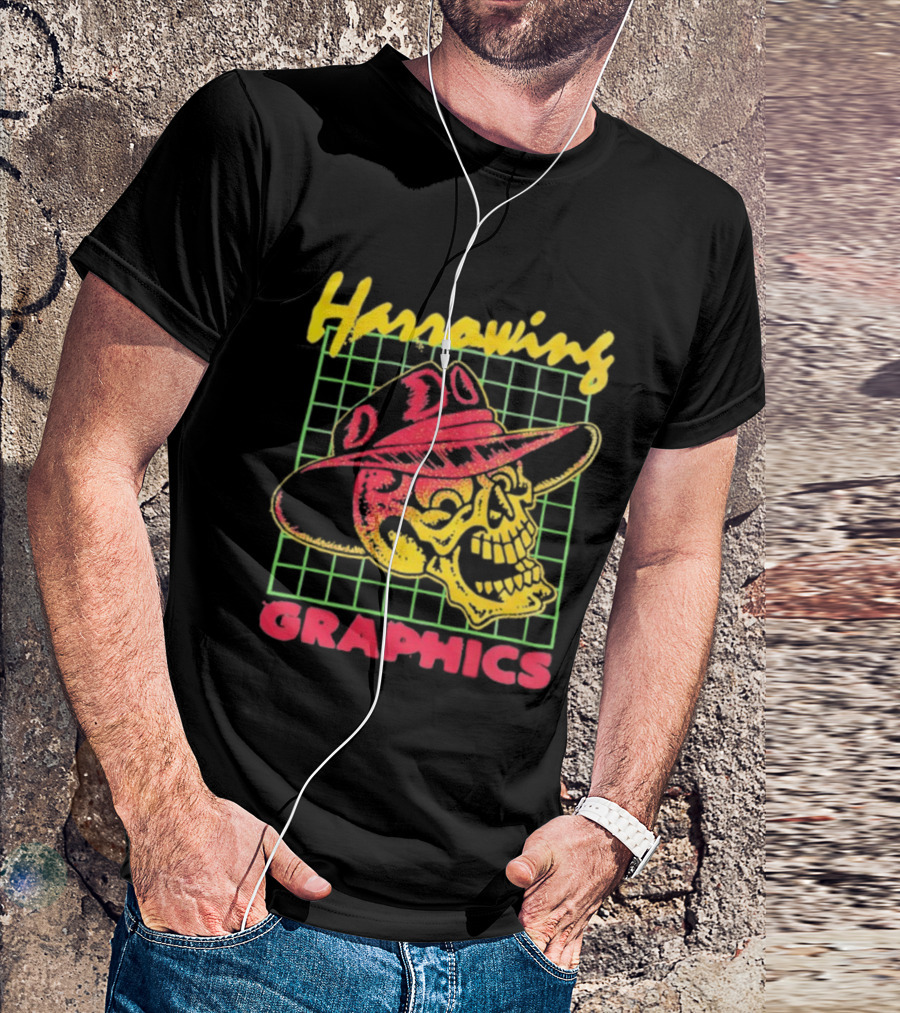 Harrowing Skull Cowboy Hat Graphics Retro Neon Style T-Shirt