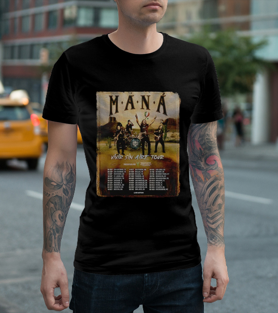 MANÁ Vivir Sin Aire Tour 2025 U.S. Schedule San Antonio San Jose T-Shirt