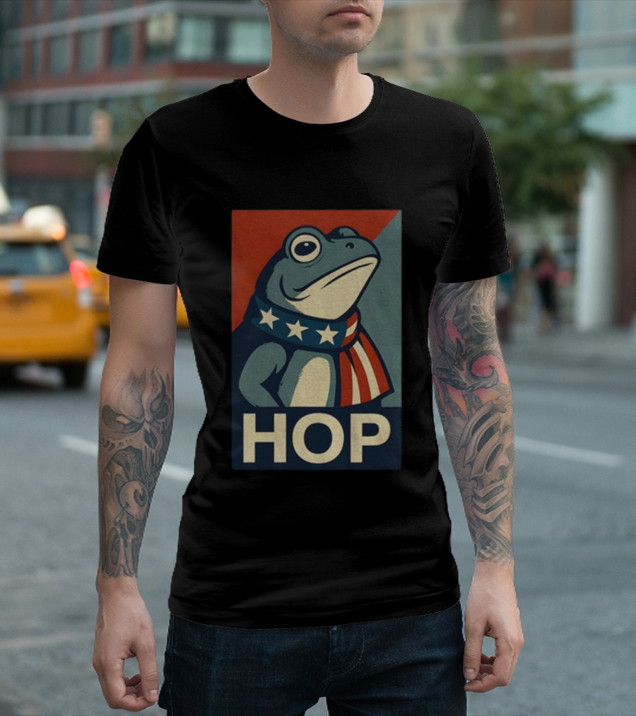 Portland HOP Frog Anti Fascist Political Parody Retro American Flag Style T-Shirt