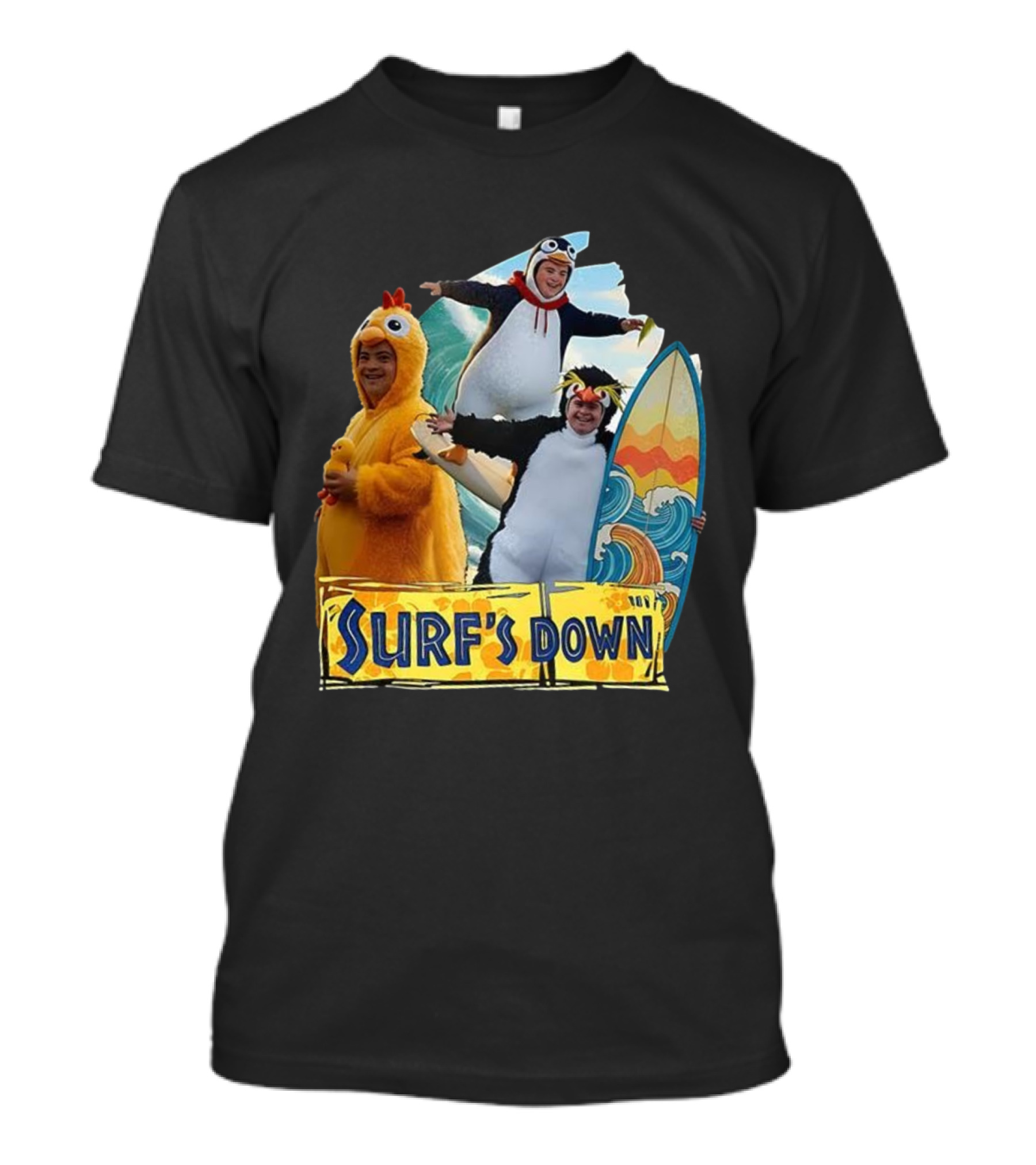 Penguins Surf's Down Wave Costume Fun T-Shirt