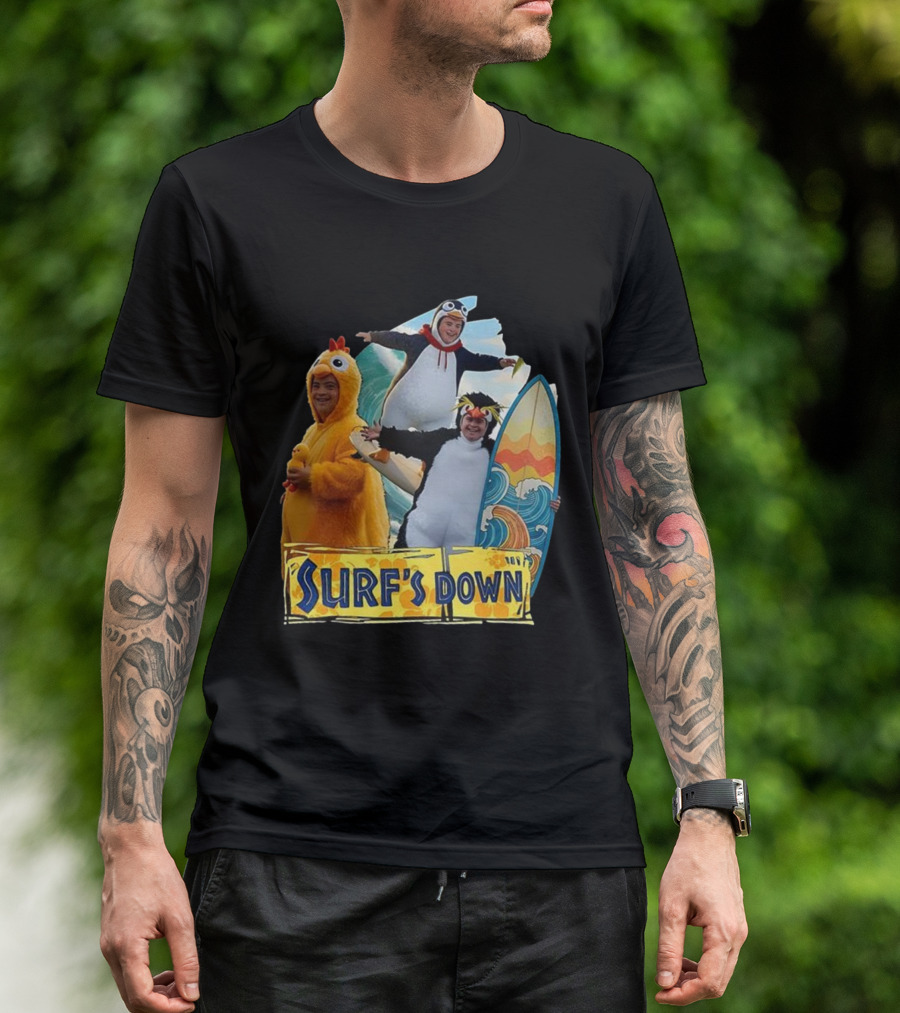 Penguins Surf's Down Wave Costume Fun T-Shirt