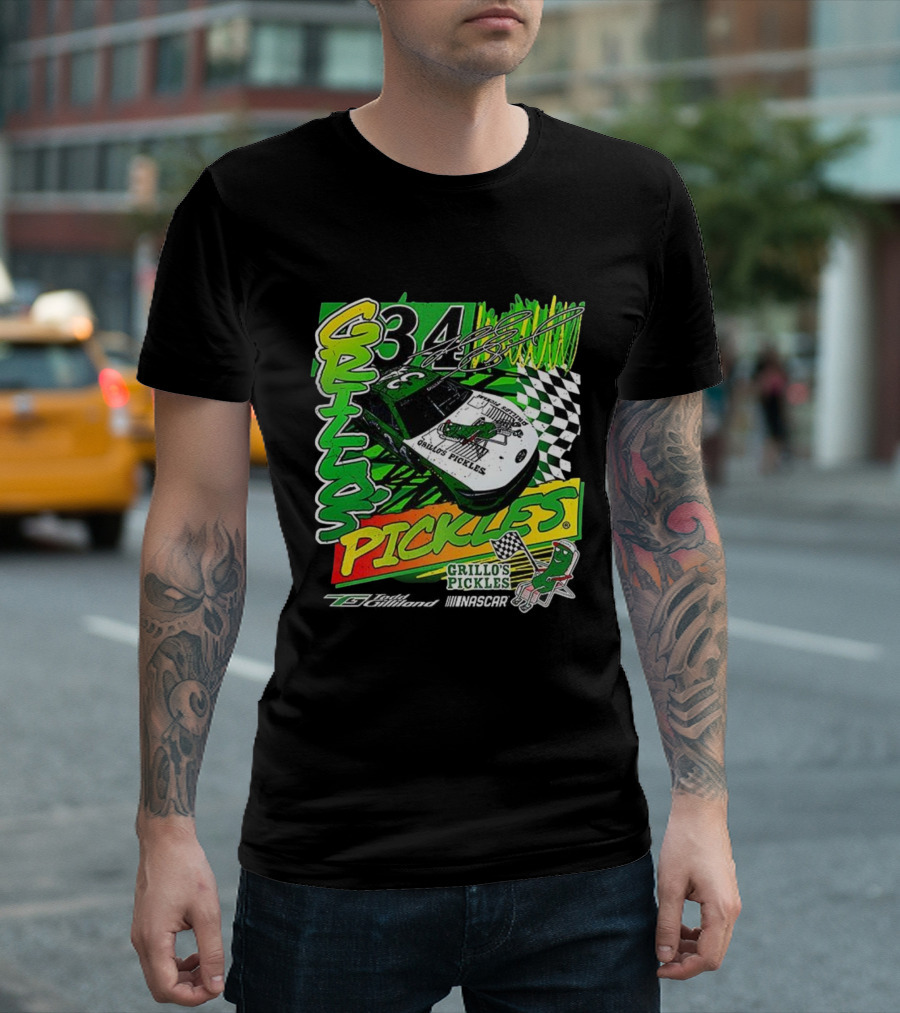 Grillo's Pickles Car Todd Gilliland 34 Autograph Racing Checkered Flag T-Shirt