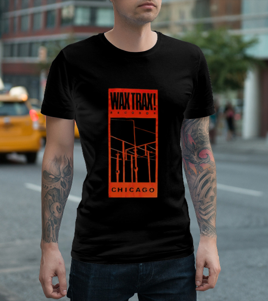 Wax Trax Chicago Skyline Power Lines T-Shirt