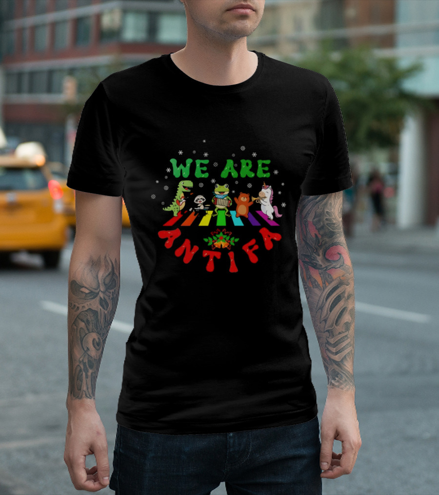 We Are Antifa Dinosaur Frog Unicorn Rainbow Christmas T-Shirt