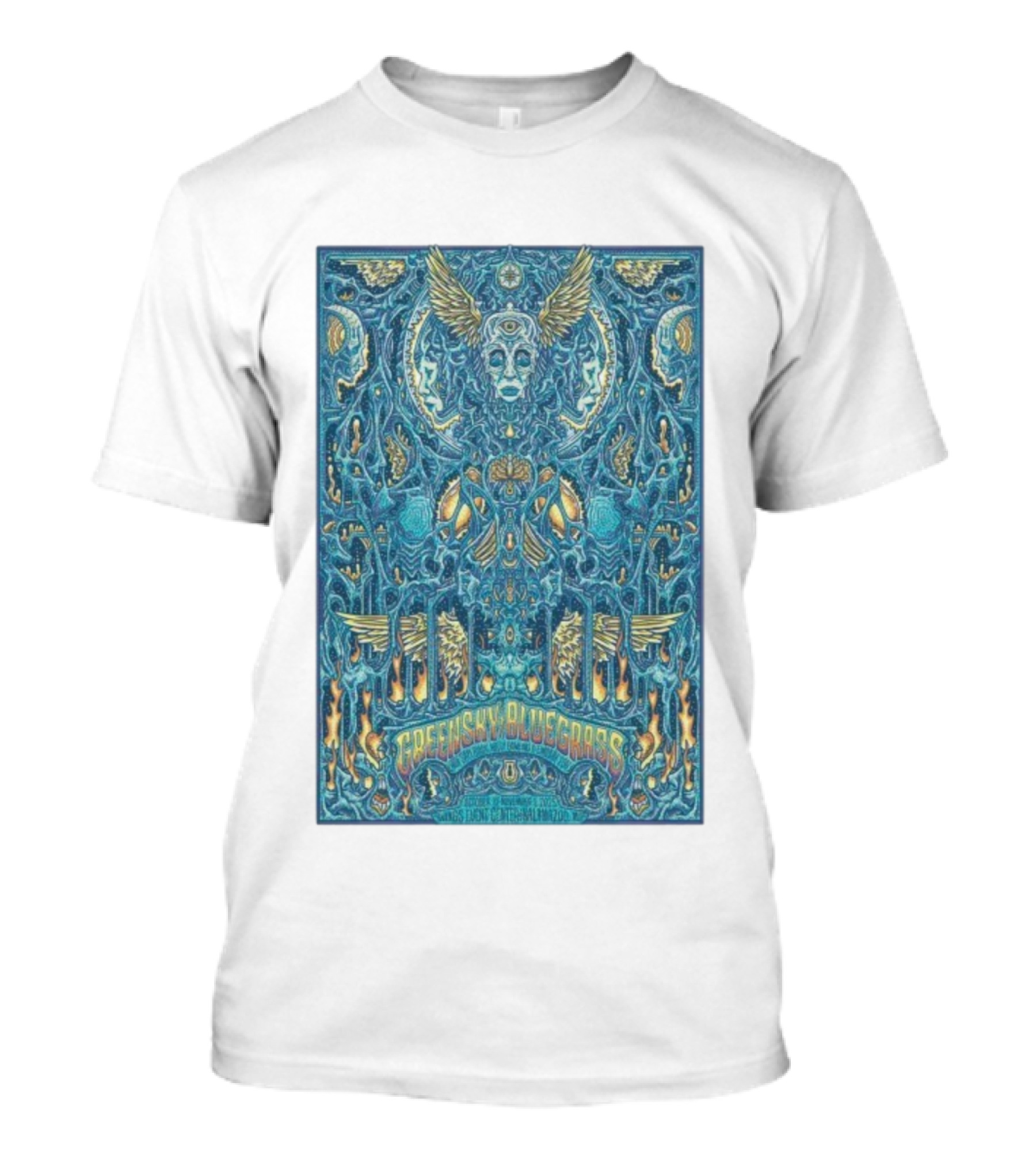 Greensky Bluegrass Halloween Kalamazoo Oct 31 2025 Winged Skull Psychedelic Art T-Shirt