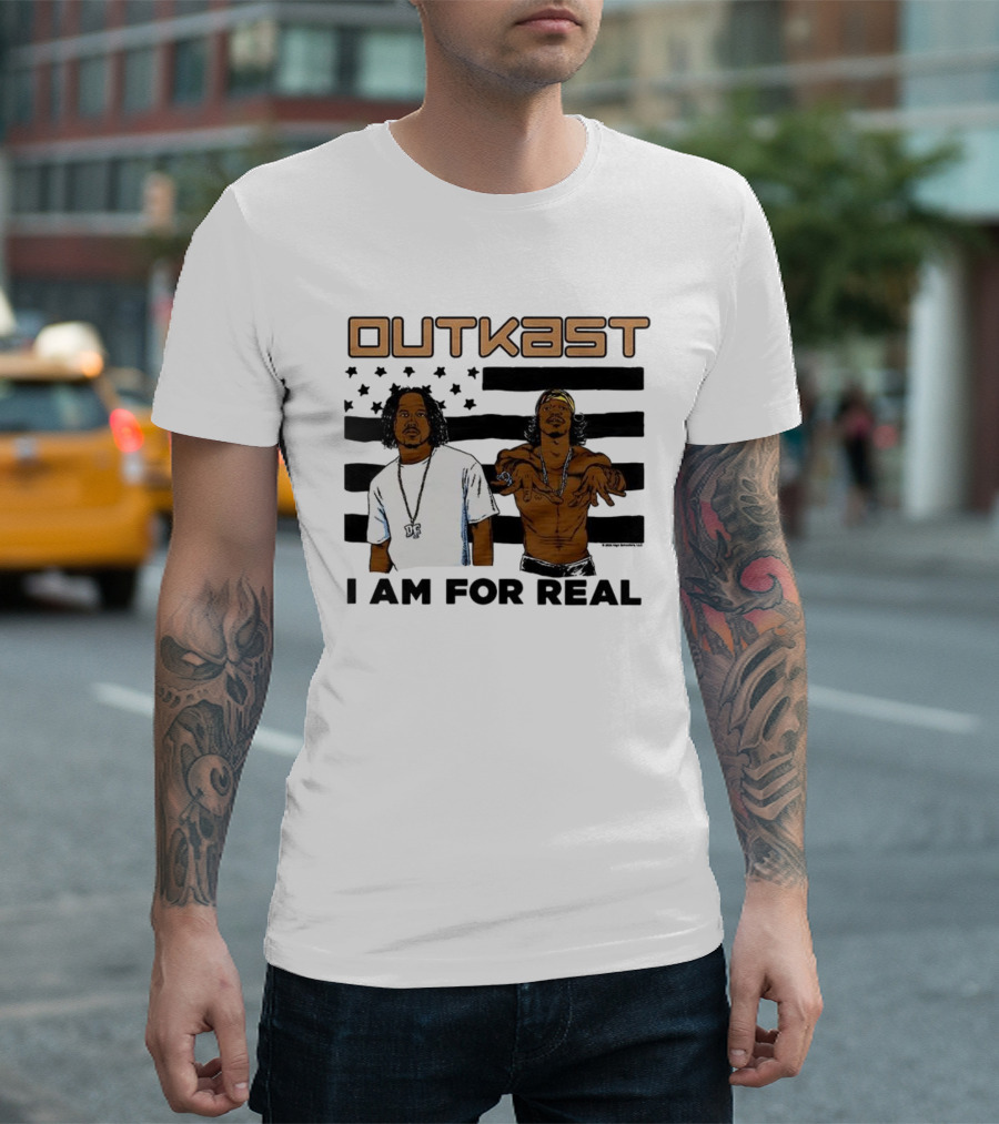 Outkast I Am For Real Flag Comic Style Duo Graphic T-Shirt