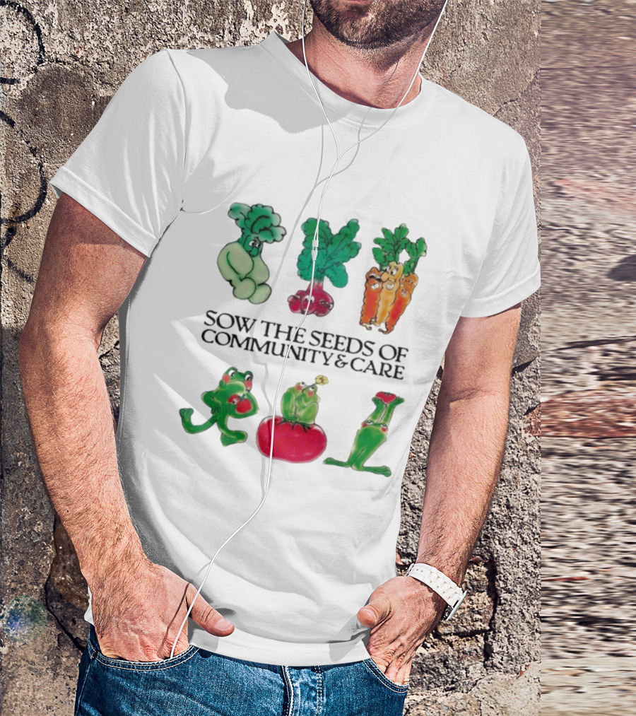 Sow The Seeds Of Community & Care With Playful Vegetable And Frog Characters T-Shirt
