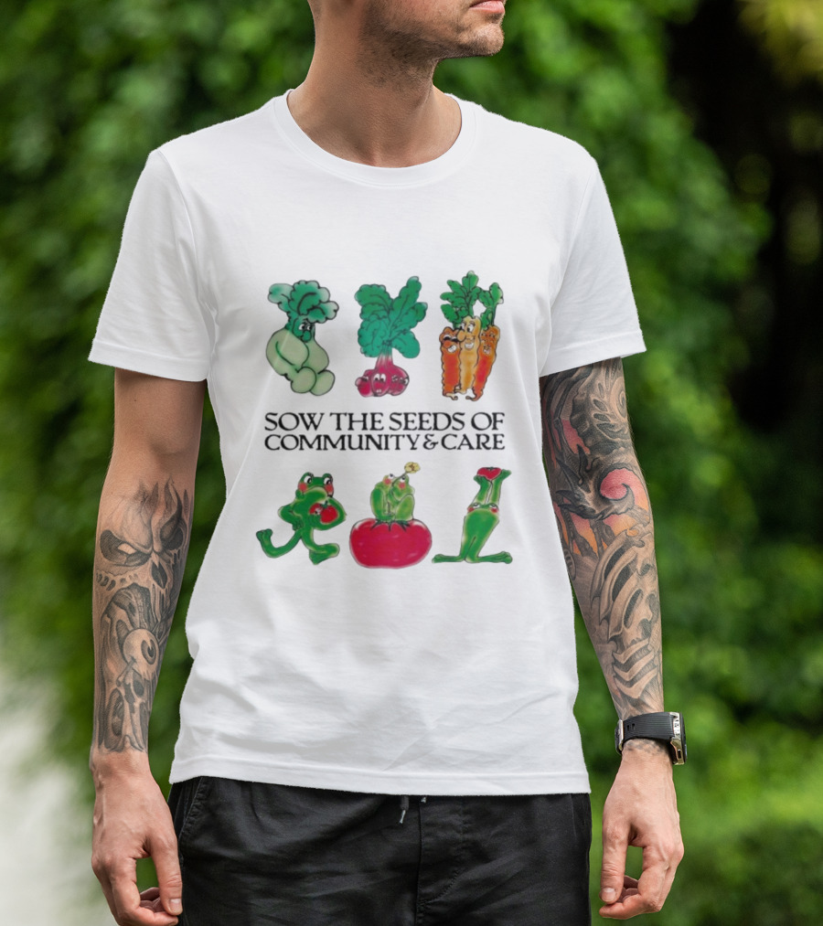 Sow The Seeds Of Community & Care With Playful Vegetable And Frog Characters T-Shirt