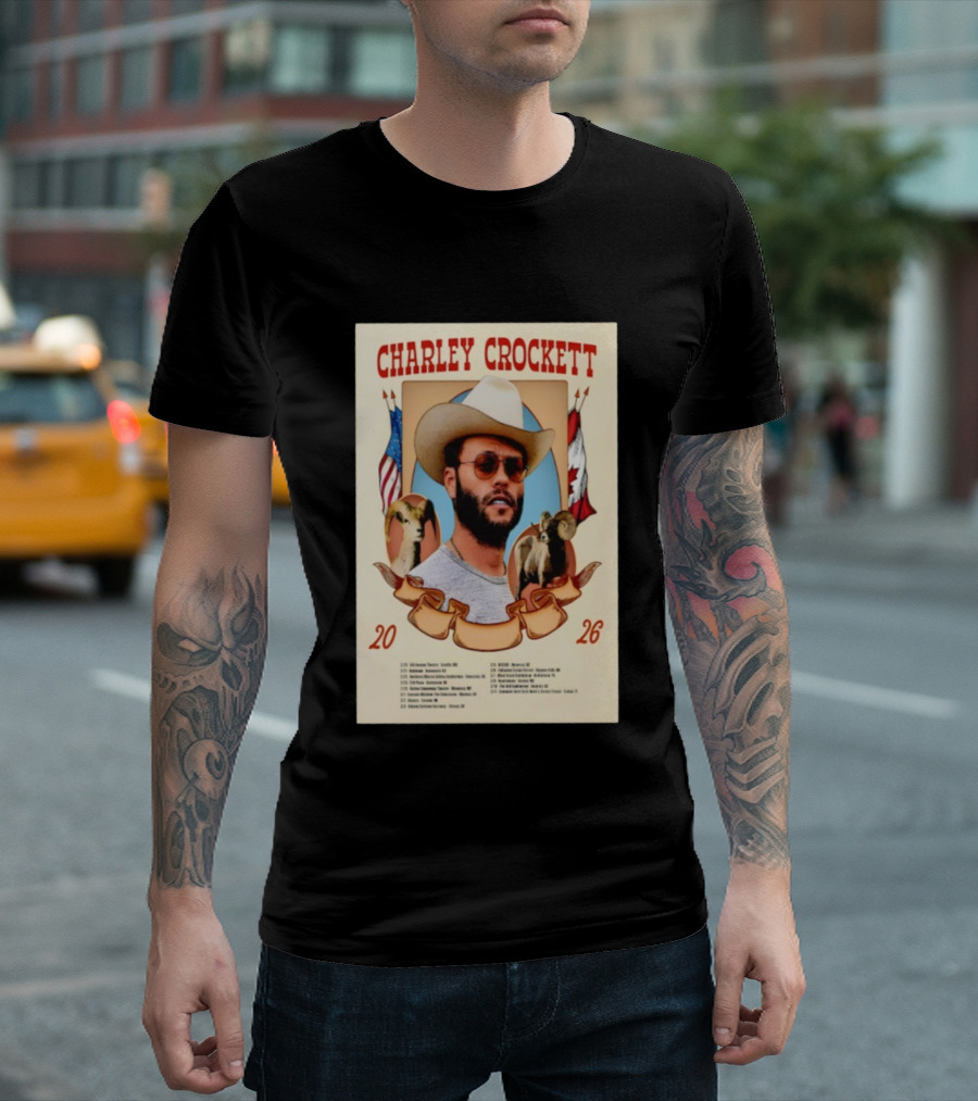Charley Crockett Tour 2026 American Canadian Flags Vintage Style T-Shirt