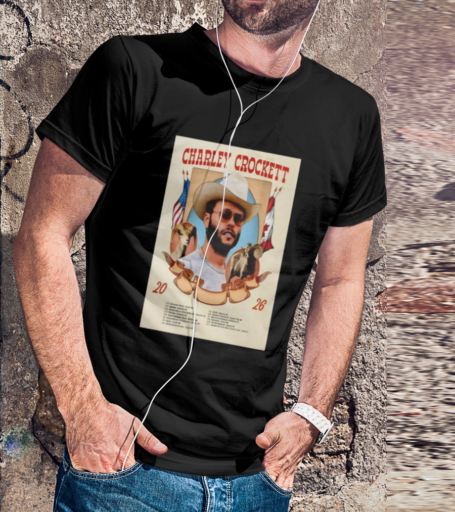 Charley Crockett Tour 2026 American Canadian Flags Vintage Style T-Shirt