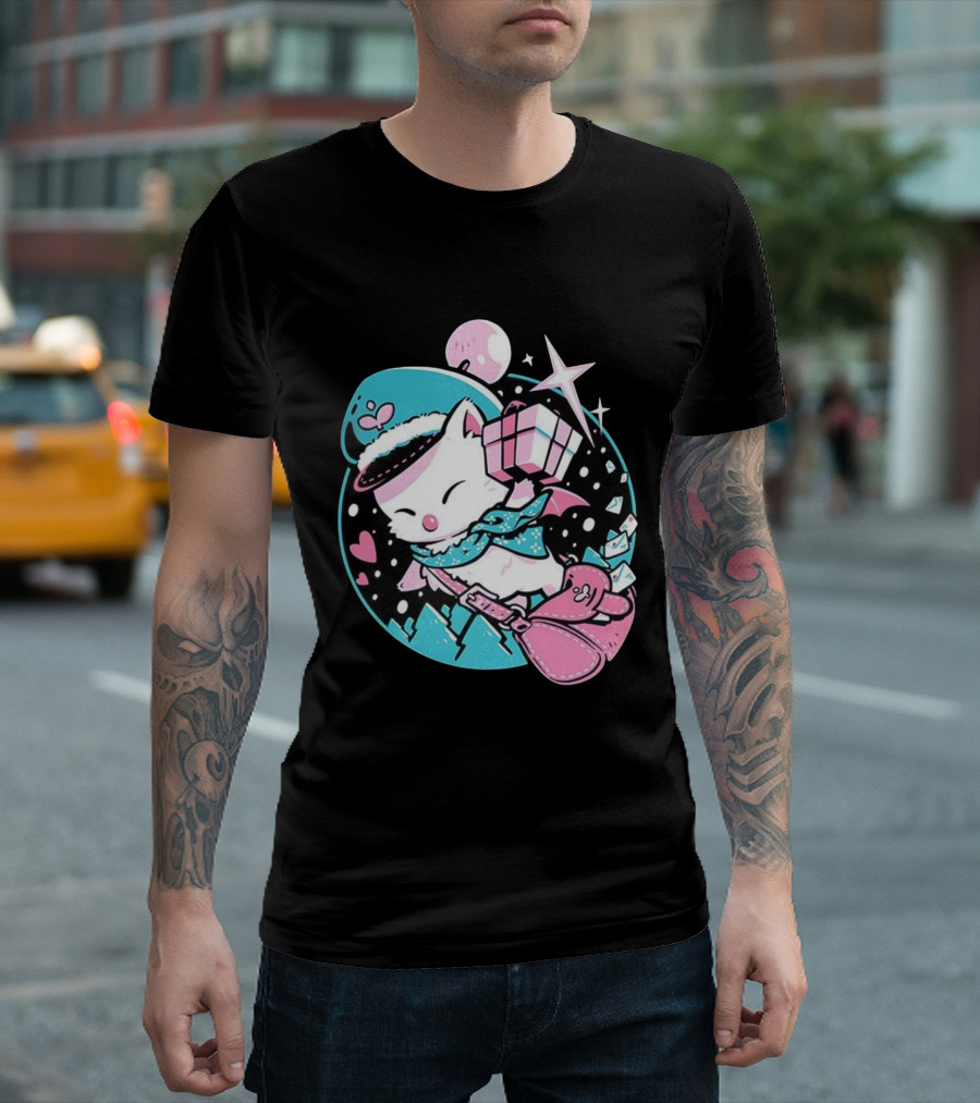 Delivery Moogle A Package For You Kawaii Pink And Teal Starry Sky T-Shirt