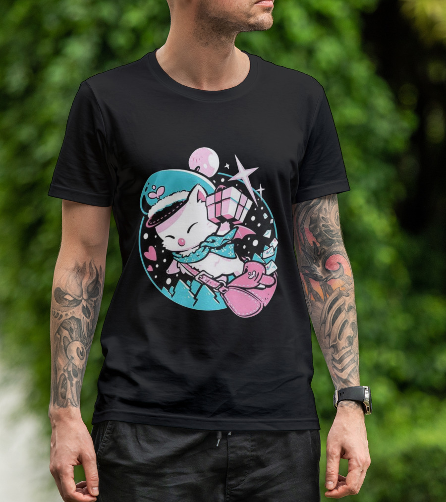 Delivery Moogle A Package For You Kawaii Pink And Teal Starry Sky T-Shirt
