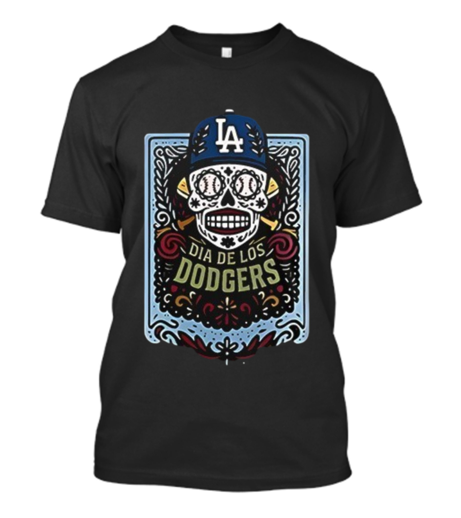 Dia De Los Dodgers LA Skull Baseball Icon T-Shirt