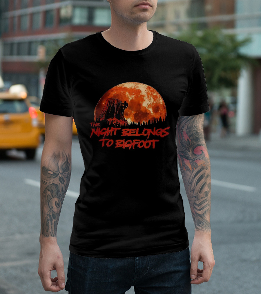 The Night Belongs To Bigfoot Red Moon Silhouette T-Shirt