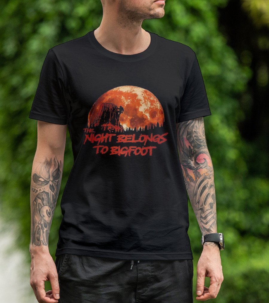 The Night Belongs To Bigfoot Red Moon Silhouette T-Shirt