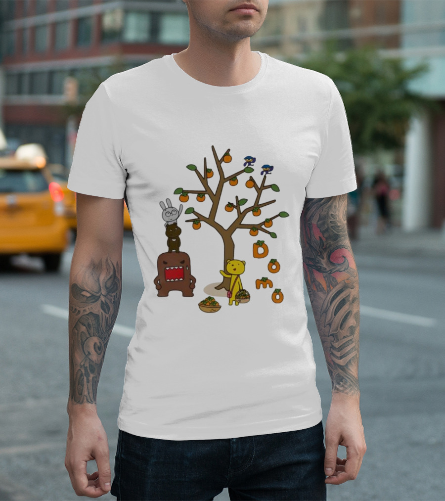 Domo Fall Harvest With Cartoon Characters And Persimmons T-Shirt