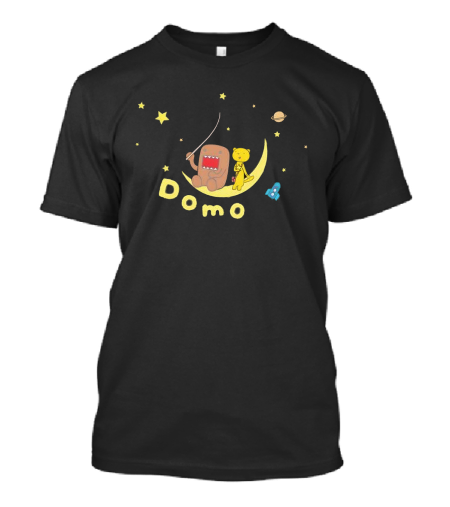 Domo Moon Fishing With Cartoon Characters Under Stars T-Shirt