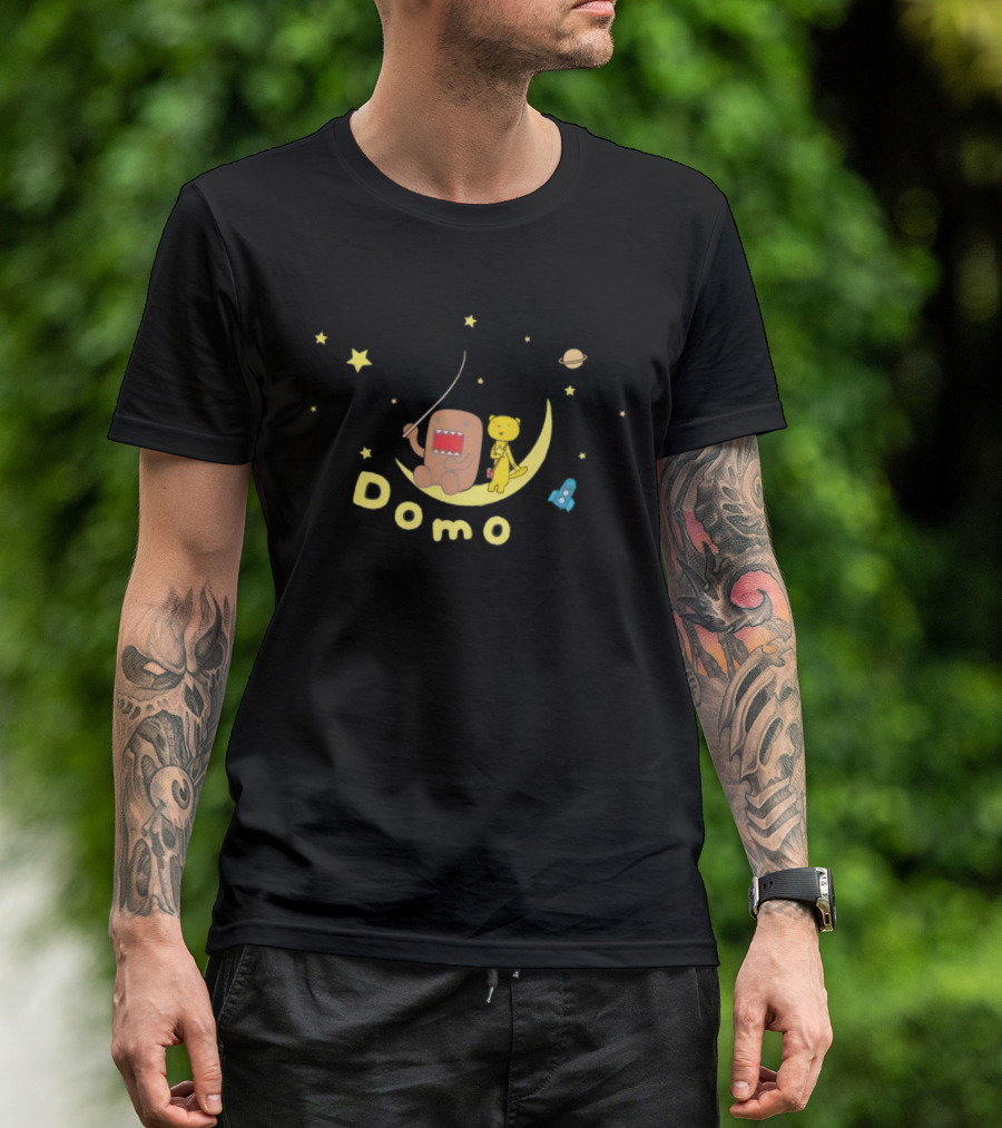 Domo Moon Fishing With Cartoon Characters Under Stars T-Shirt