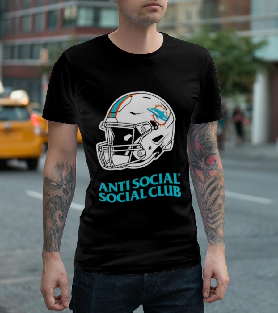 Miami Dolphins Anti Social Social Club Helmet Collaboration T-Shirt