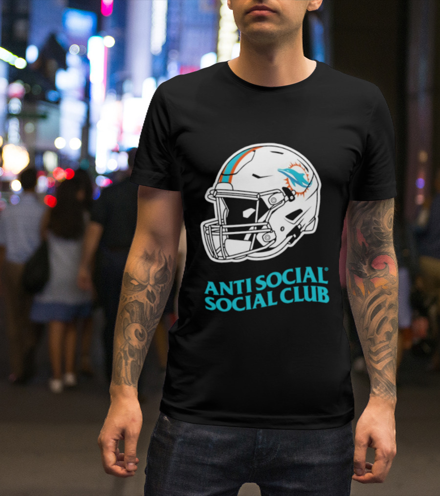 Miami Dolphins Anti Social Social Club Helmet Collaboration T-Shirt