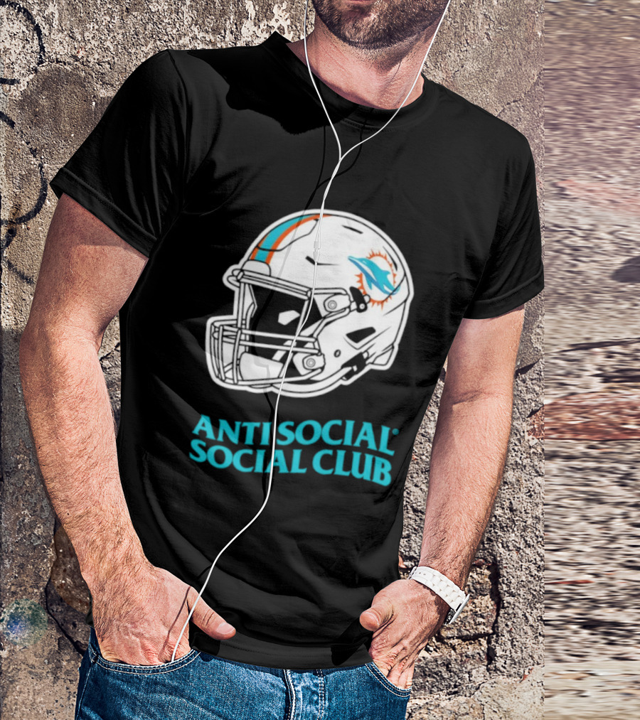 Miami Dolphins Anti Social Social Club Helmet Collaboration T-Shirt