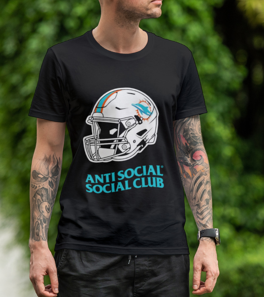 Miami Dolphins Anti Social Social Club Helmet Collaboration T-Shirt