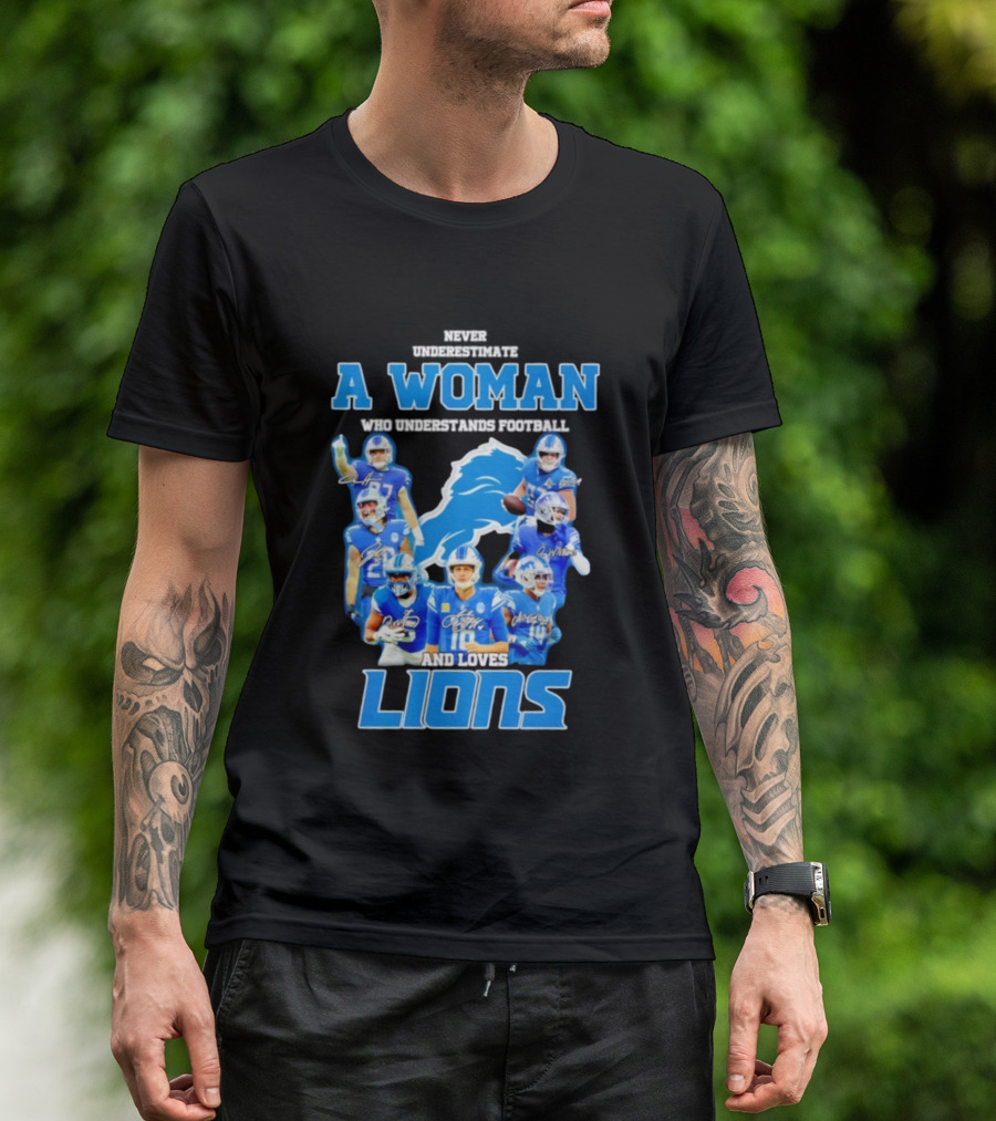 A Woman Who Understands Football And Loves Lions Players T-Shirt