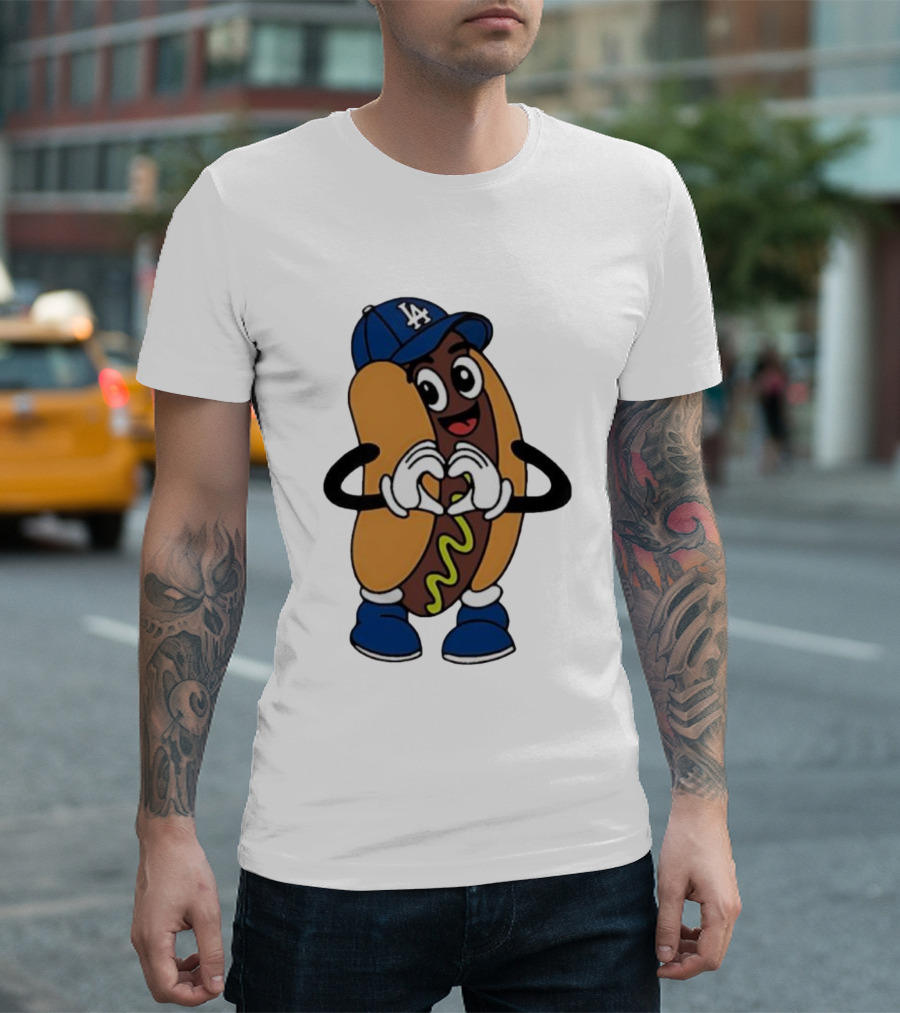 Dodger Dog LA Hat Hot Dog Los Angeles Dodgers Baseball Character T-Shirt